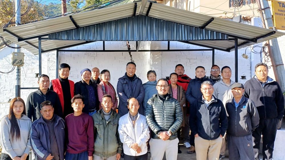 Tseilhoutuo (Ato) Rhütso and others during the inauguration of waiting shed inaugurated in Mewibogei on January 24.